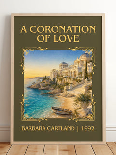 A Coronation Of Love Classic Book Art Print by Barbara Cartland – framed print leaning on a wooden floor