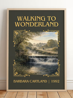 Walking To Wonderland Classic Book Art Print by Barbara Cartland – framed print leaning on a wooden floor