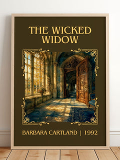 The Wicked Widow Classic Book Art Print by Barbara Cartland – framed print leaning on a wooden floor