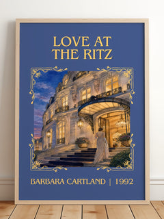 Love At The Ritz Classic Book Art Print by Barbara Cartland – framed print leaning on a wooden floor