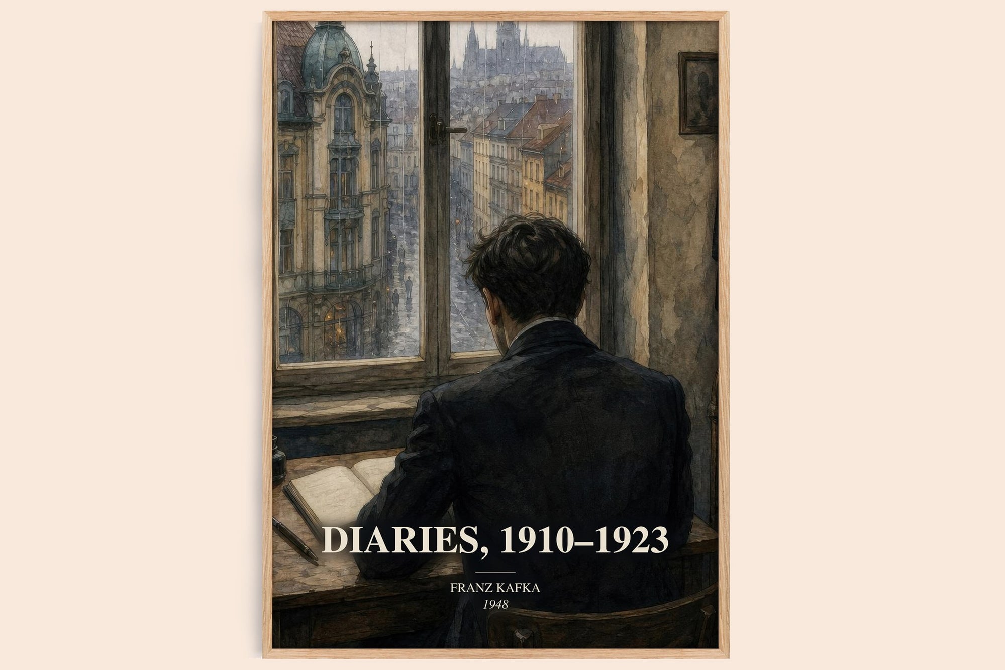 Diaries, 1910–1923 watercolour book poster by Franz Kafka – framed literary art print