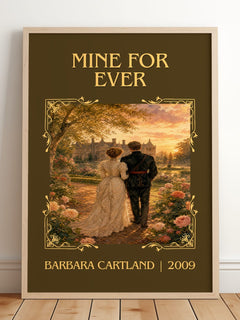 Mine For Ever Classic Book Art Print by Barbara Cartland – framed print leaning on a wooden floor