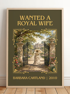 Wanted A Royal Wife Classic Book Art Print by Barbara Cartland – framed print leaning on a wooden floor