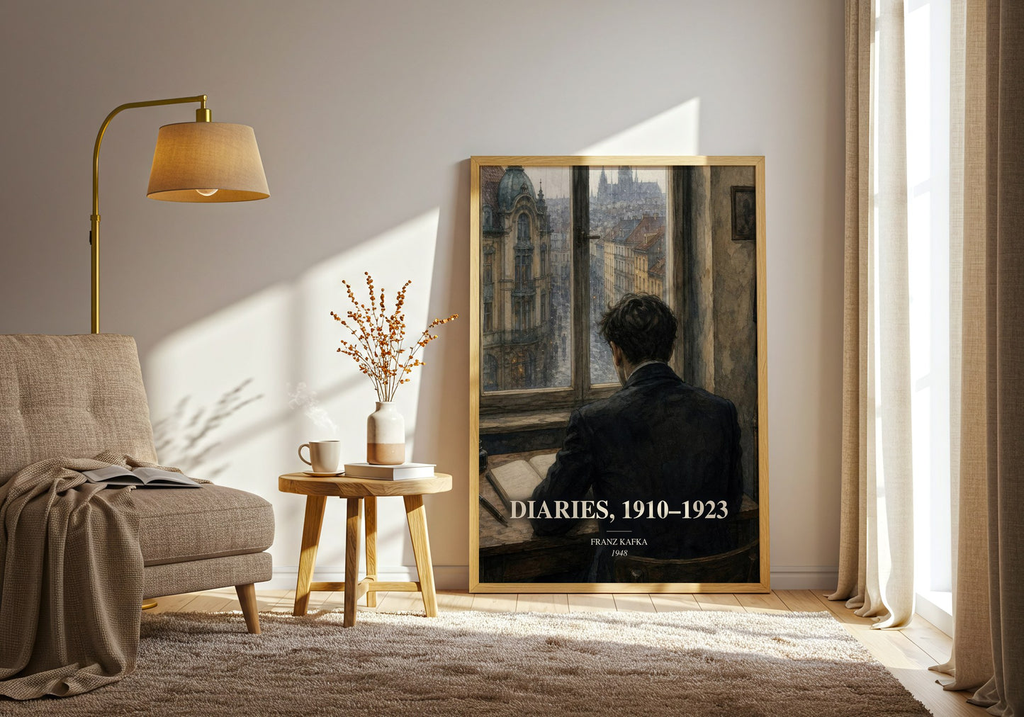 Diaries, 1910–1923 watercolour print in frame leaning in hallway – non fiction wall art