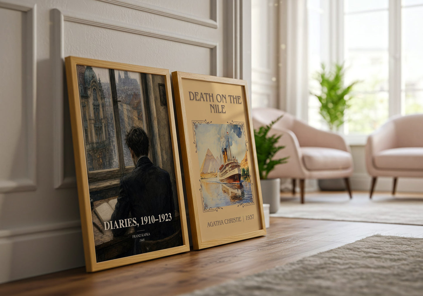 Diaries, 1910–1923 watercolour print framed by window – literary home decor