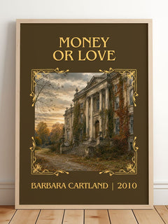 Money Or Love Classic Book Art Print by Barbara Cartland – framed print leaning on a wooden floor