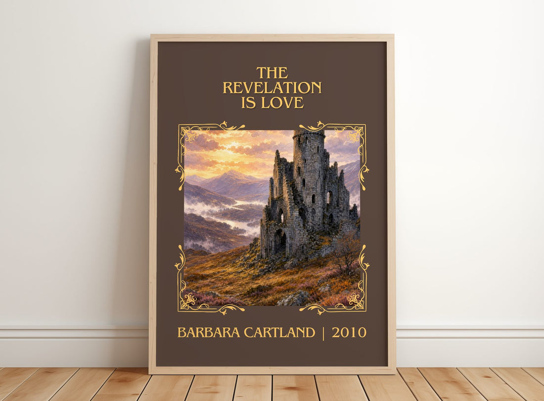 The Revelation Is Love Classic Book Art Print by Barbara Cartland – framed print leaning on a wooden floor