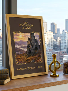The Revelation Is Love Classic Book Art Print by Barbara Cartland – framed print on a city-view windowsill
