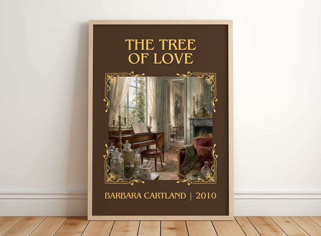 The Tree Of Love Classic Book Art Print by Barbara Cartland – framed print leaning on a wooden floor