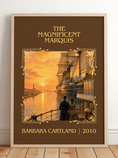 The Magnificent Marquis Classic Book Art Print by Barbara Cartland – framed print leaning on a wooden floor