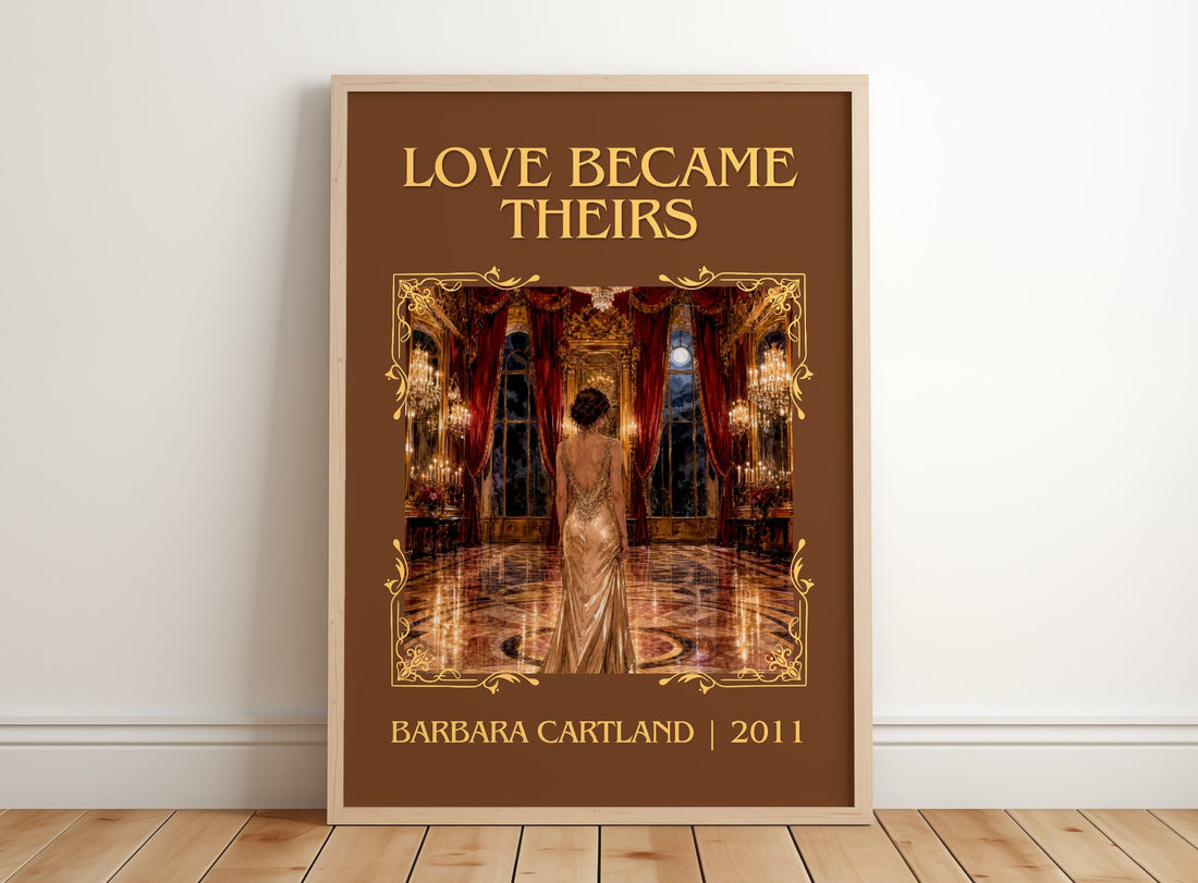 Love Became Theirs Classic Book Art Print by Barbara Cartland – framed print leaning on a wooden floor