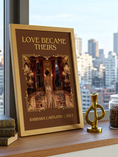Love Became Theirs Classic Book Art Print by Barbara Cartland – framed print on a city-view windowsill