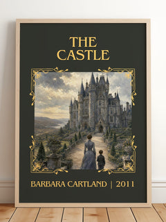 The Castle Classic Book Art Print by Barbara Cartland – framed print leaning on a wooden floor