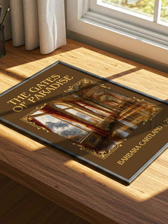 The Gates Of Paradise Classic Book Art Print by Barbara Cartland – print on a sunlit desk