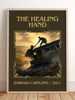 The Healing Hand Classic Book Art Print by Barbara Cartland – framed print leaning on a wooden floor