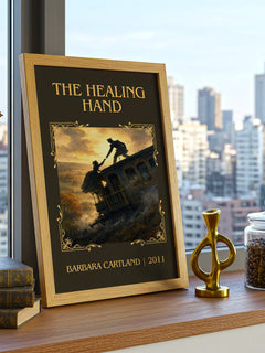 The Healing Hand Classic Book Art Print by Barbara Cartland – framed print on a city-view windowsill