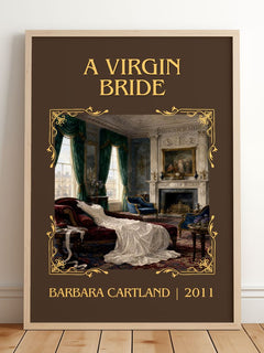 A Virgin Bride Classic Book Art Print by Barbara Cartland – framed print leaning on a wooden floor