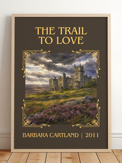 The Trail To Love Classic Book Art Print by Barbara Cartland – framed print leaning on a wooden floor