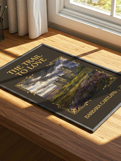 The Trail To Love Classic Book Art Print by Barbara Cartland – print on a sunlit desk