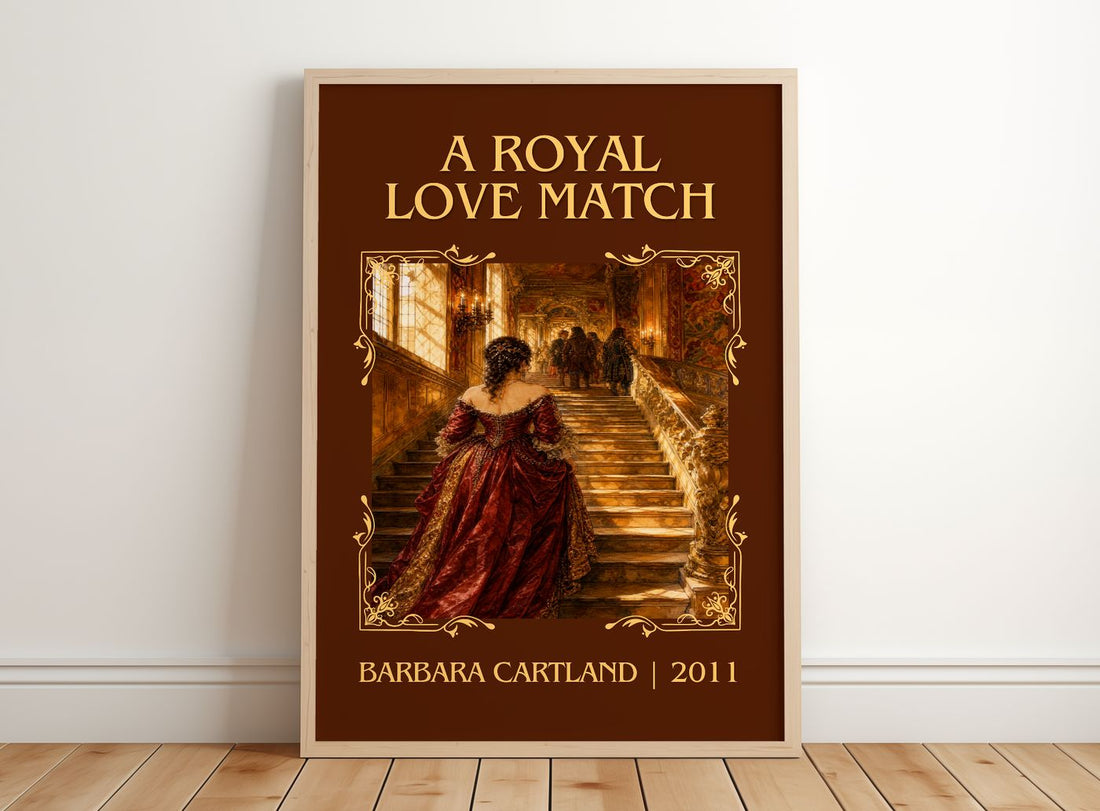 A Royal Love Match Classic Book Art Print by Barbara Cartland – framed print leaning on a wooden floor
