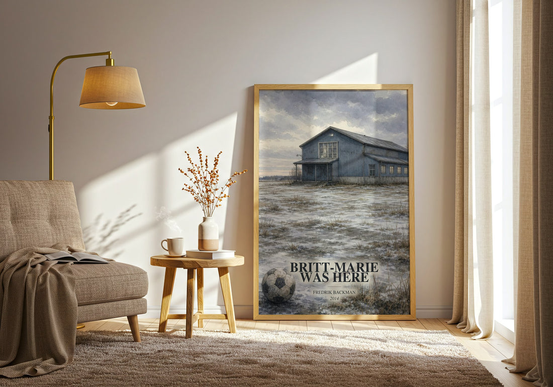 Britt-Marie Was Here watercolour print in frame leaning in hallway – literary fiction wall art (mockup)