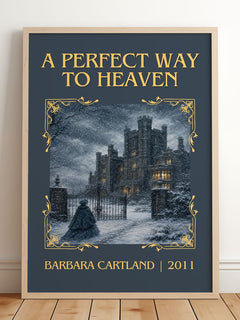 A Perfect Way To Heaven Classic Book Art Print by Barbara Cartland – framed print leaning on a wooden floor
