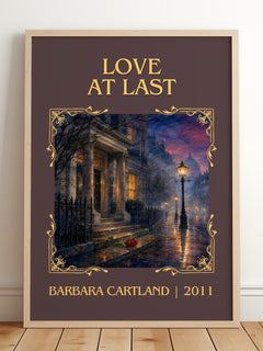 Love At Last Classic Book Art Print by Barbara Cartland – framed print leaning on a wooden floor