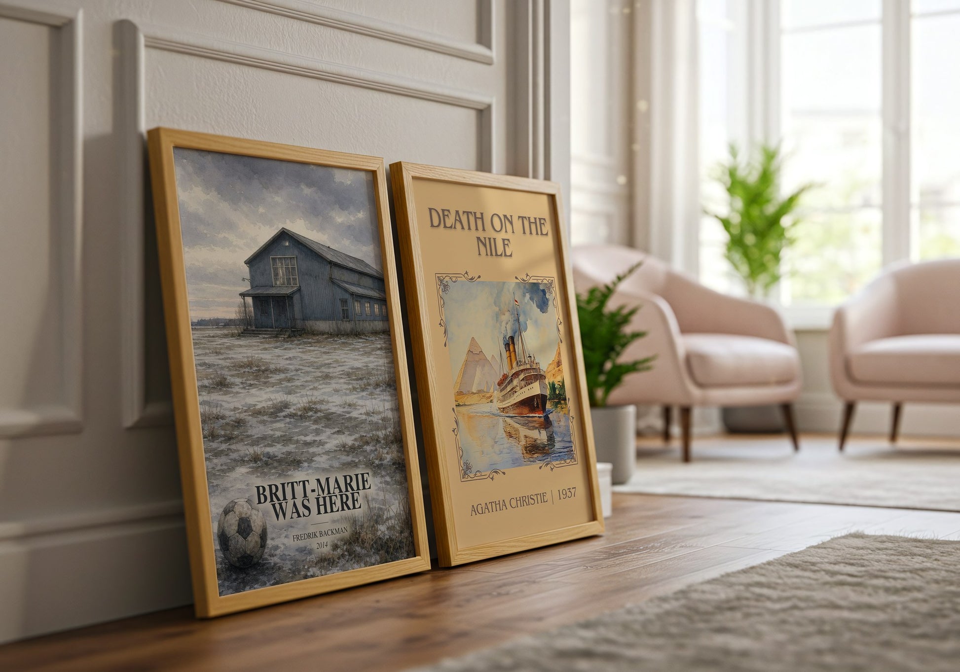 Britt-Marie Was Here watercolour print framed by window – literary home decor