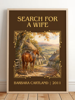 Search For A Wife Classic Book Art Print by Barbara Cartland – framed print leaning on a wooden floor