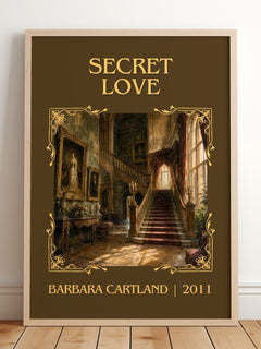 Secret Love Classic Book Art Print by Barbara Cartland – framed print leaning on a wooden floor
