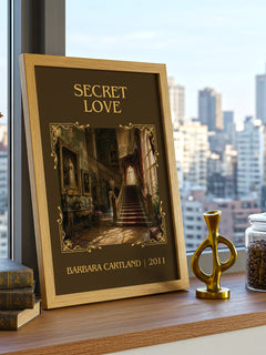 Secret Love Classic Book Art Print by Barbara Cartland – framed print on a city-view windowsill