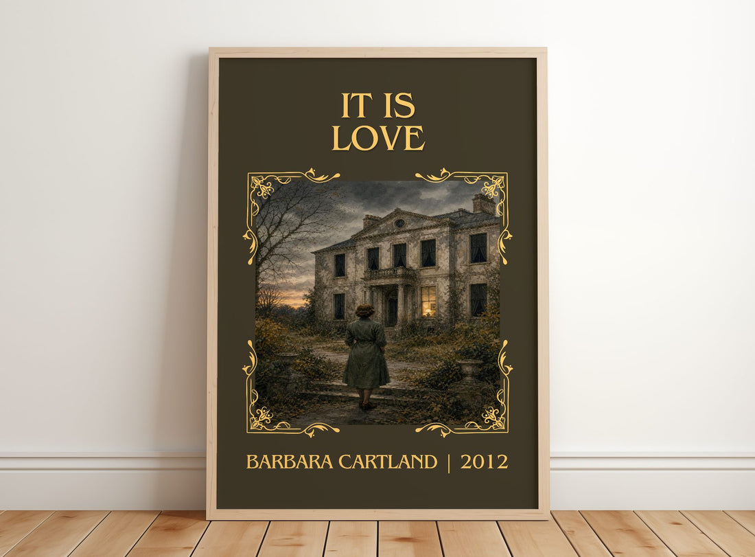 It Is Love Classic Book Art Print by Barbara Cartland – framed print leaning on a wooden floor