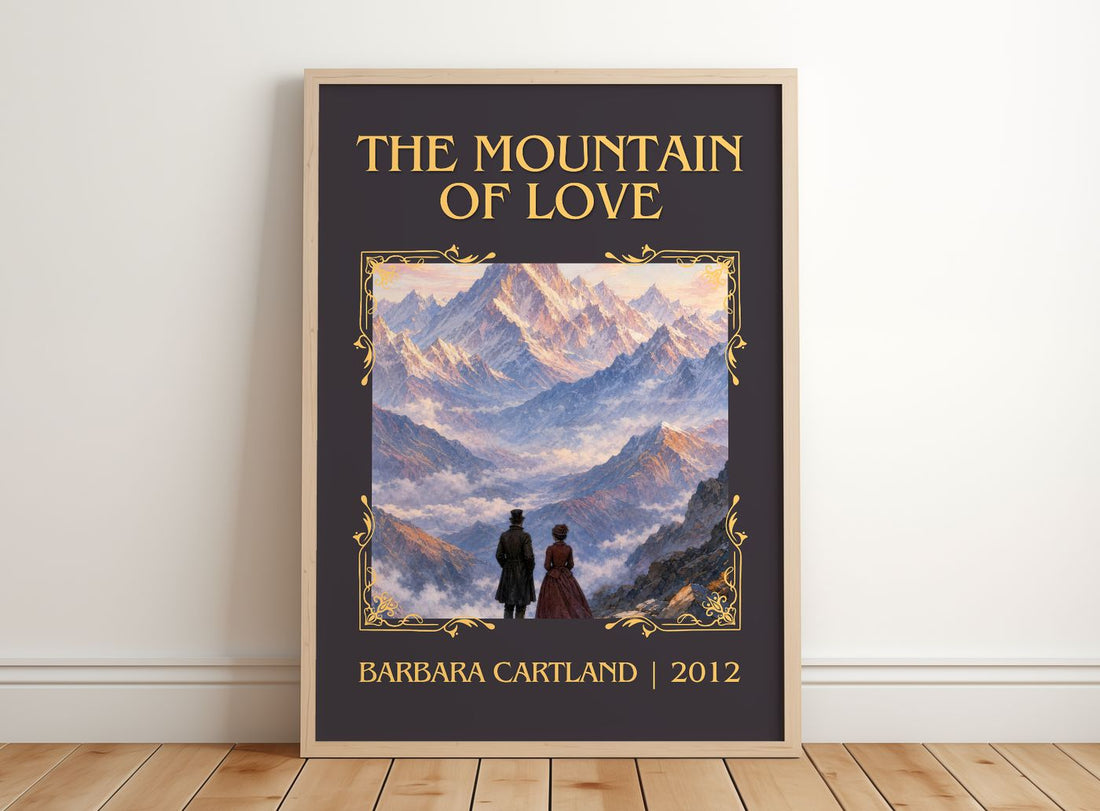 The Mountain Of Love Classic Book Art Print by Barbara Cartland – framed print leaning on a wooden floor