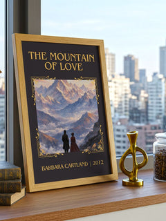 The Mountain Of Love Classic Book Art Print by Barbara Cartland – framed print on a city-view windowsill