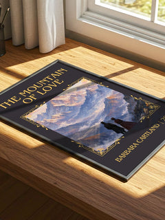 The Mountain Of Love Classic Book Art Print by Barbara Cartland – print on a sunlit desk