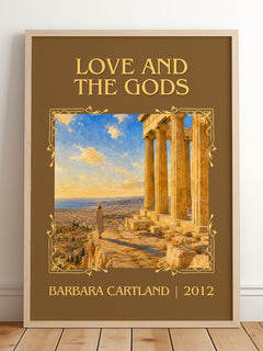 Love And The Gods Classic Book Art Print by Barbara Cartland – framed print leaning on a wooden floor