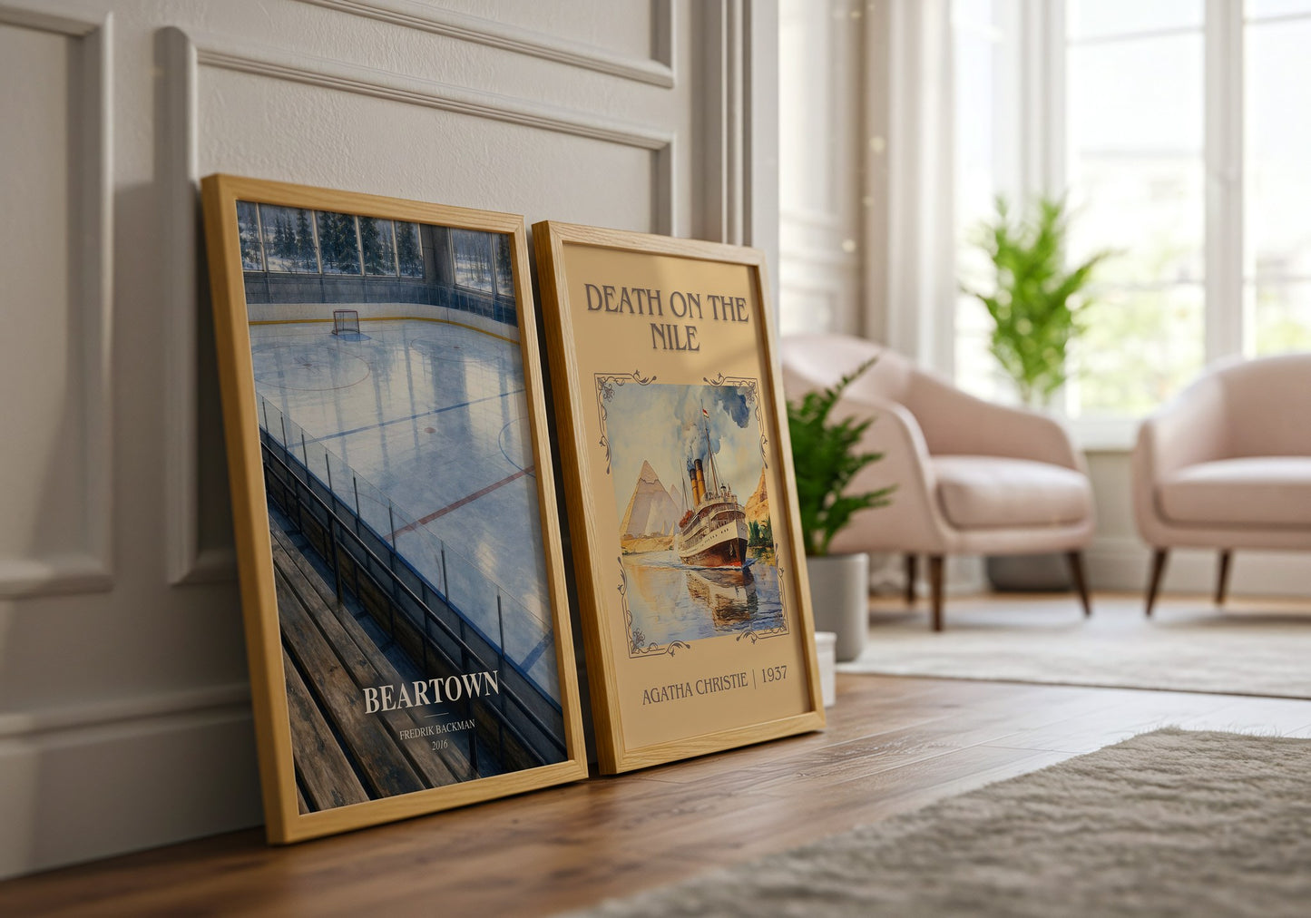 Beartown watercolour print framed by window – literary home decor