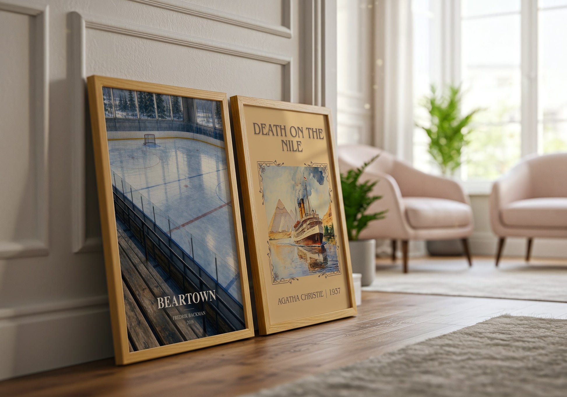 Beartown watercolour print framed by window – literary home decor