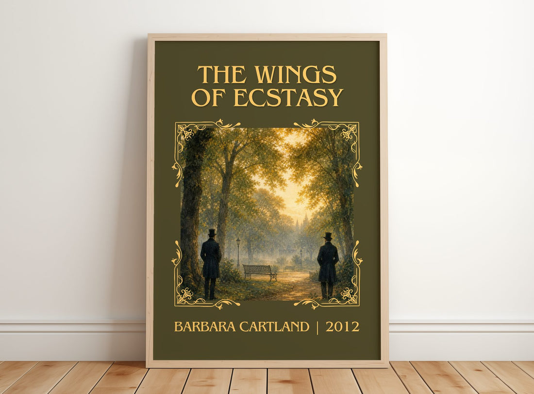 The Wings Of Ecstasy Classic Book Art Print by Barbara Cartland – framed print leaning on a wooden floor