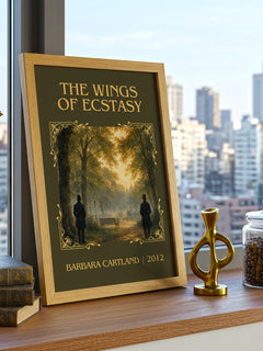 The Wings Of Ecstasy Classic Book Art Print by Barbara Cartland – framed print on a city-view windowsill
