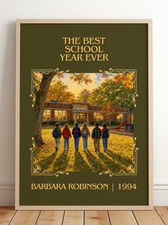 The Best School Year Ever Classic Book Art Print by Barbara Robinson – framed print leaning on a wooden floor