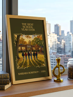 The Best School Year Ever Classic Book Art Print by Barbara Robinson – framed print on a city-view windowsill