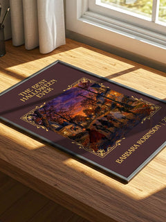 The Best Halloween Ever Classic Book Art Print by Barbara Robinson – print on a sunlit desk