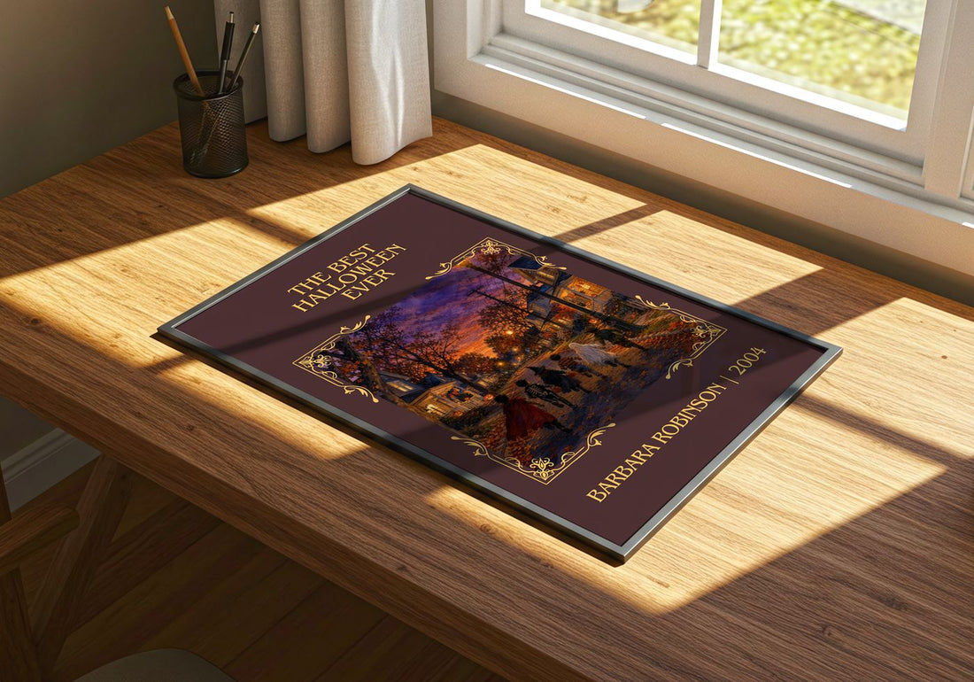 The Best Halloween Ever Classic Book Art Print by Barbara Robinson – print on a sunlit desk