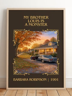 My Brother Louis Is A Monster Classic Book Art Print by B. Robinson – framed print leaning on a wooden floor