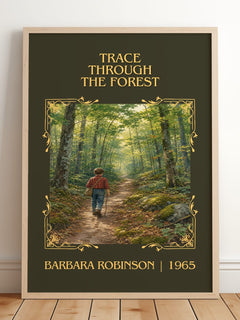 Trace Through The Forest Classic Book Art Print by Barbara Robinson – framed print leaning on a wooden floor