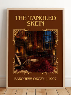 The Tangled Skein Classic Book Art Print by Baroness Orczy – framed print leaning on a wooden floor