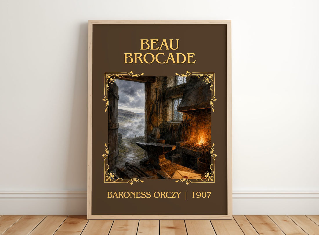 Beau Brocade Classic Book Art Print by Baroness Orczy – framed print leaning on a wooden floor