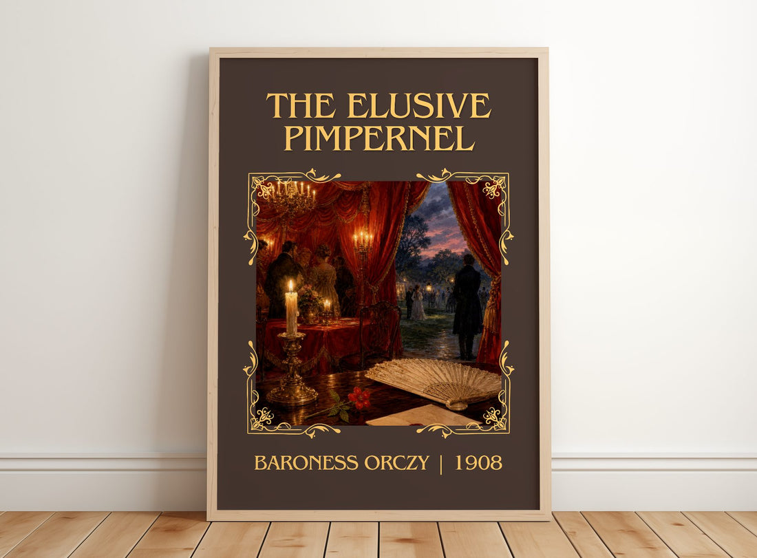 The Elusive Pimpernel Classic Book Art Print by Baroness Orczy – framed print leaning on a wooden floor
