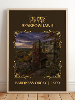 The Nest Of The Sparrowhawk Classic Book Art Print by Baroness Orczy – framed print leaning on a wooden floor